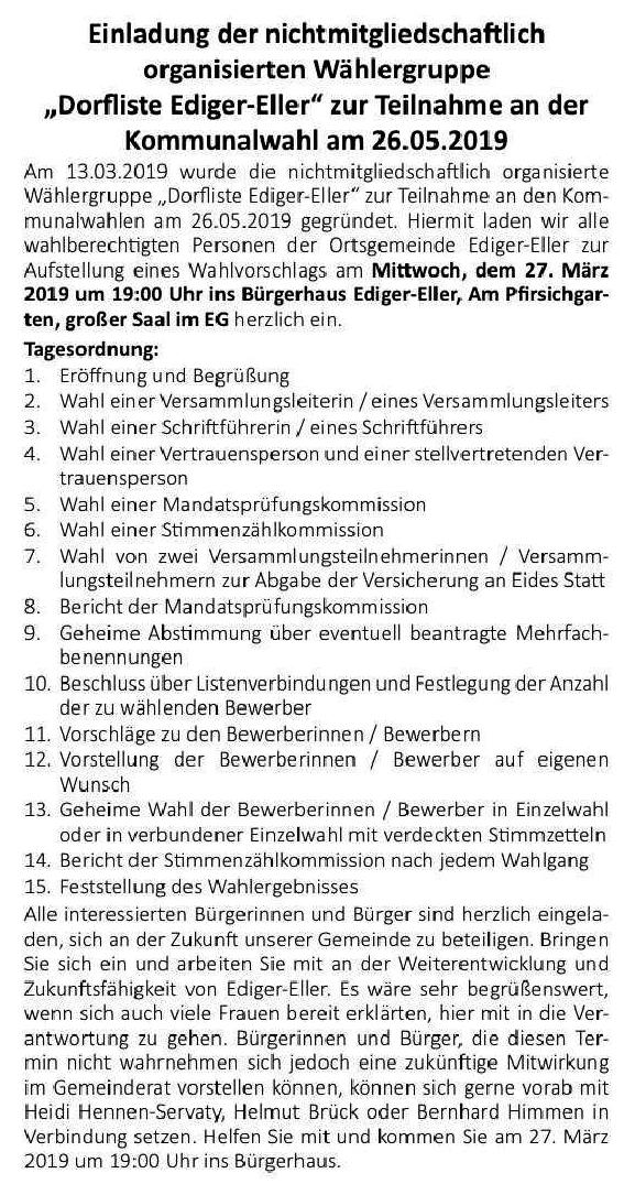 Wahlen 2019 - Dorfliste